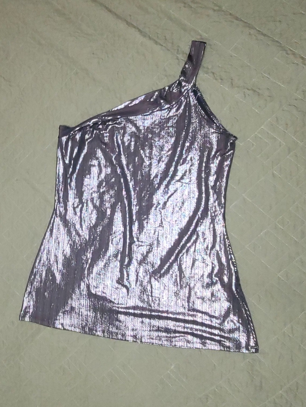 Women's One-Shoulder Shimmery Tank Top - Silver